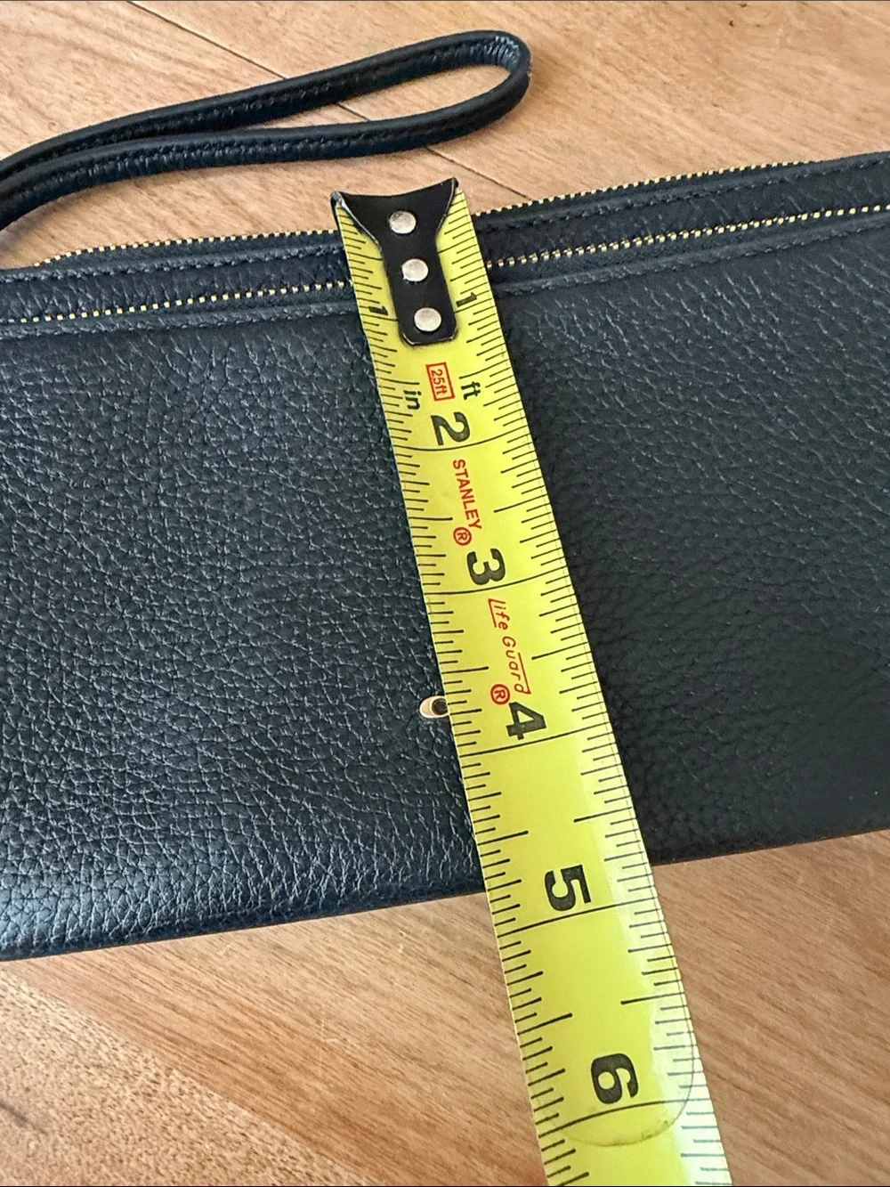 Coach Black Pebbled Leather Wristlet with Gold Logo